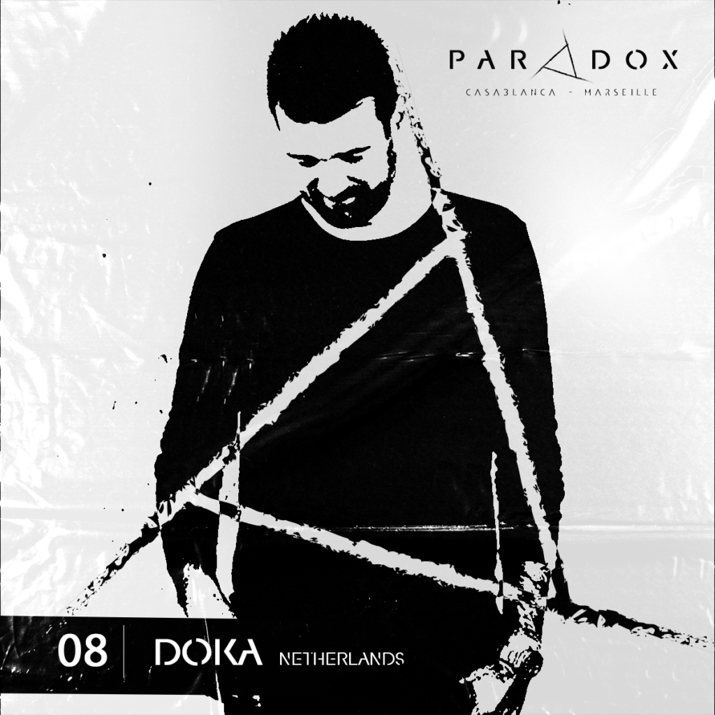 black and white paradox techno podcast cover number 08 with DOKA