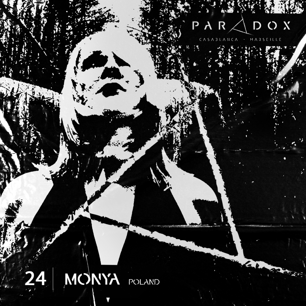 black and white paradox techno podcast cover number 24 with MONYA