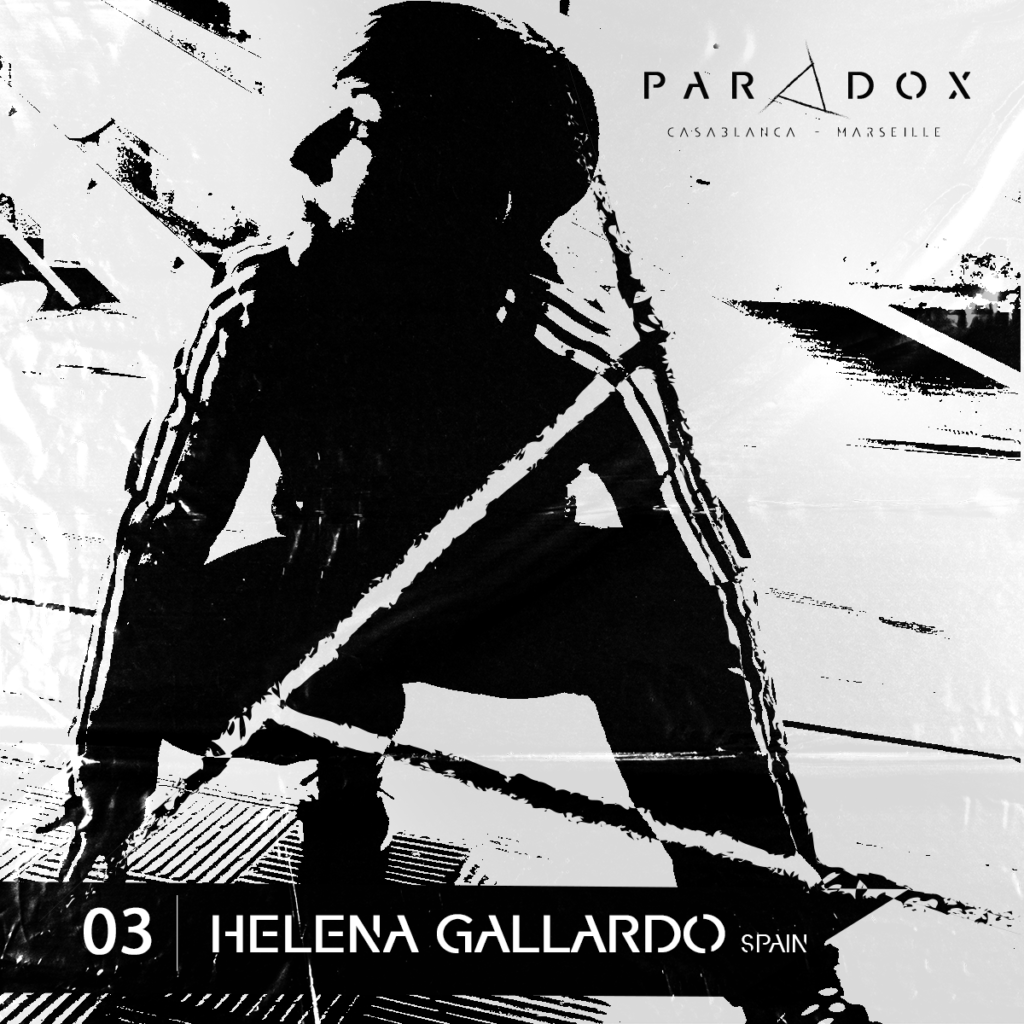 black and white paradox techno podcast cover number 03 with HELENA GALLARDO