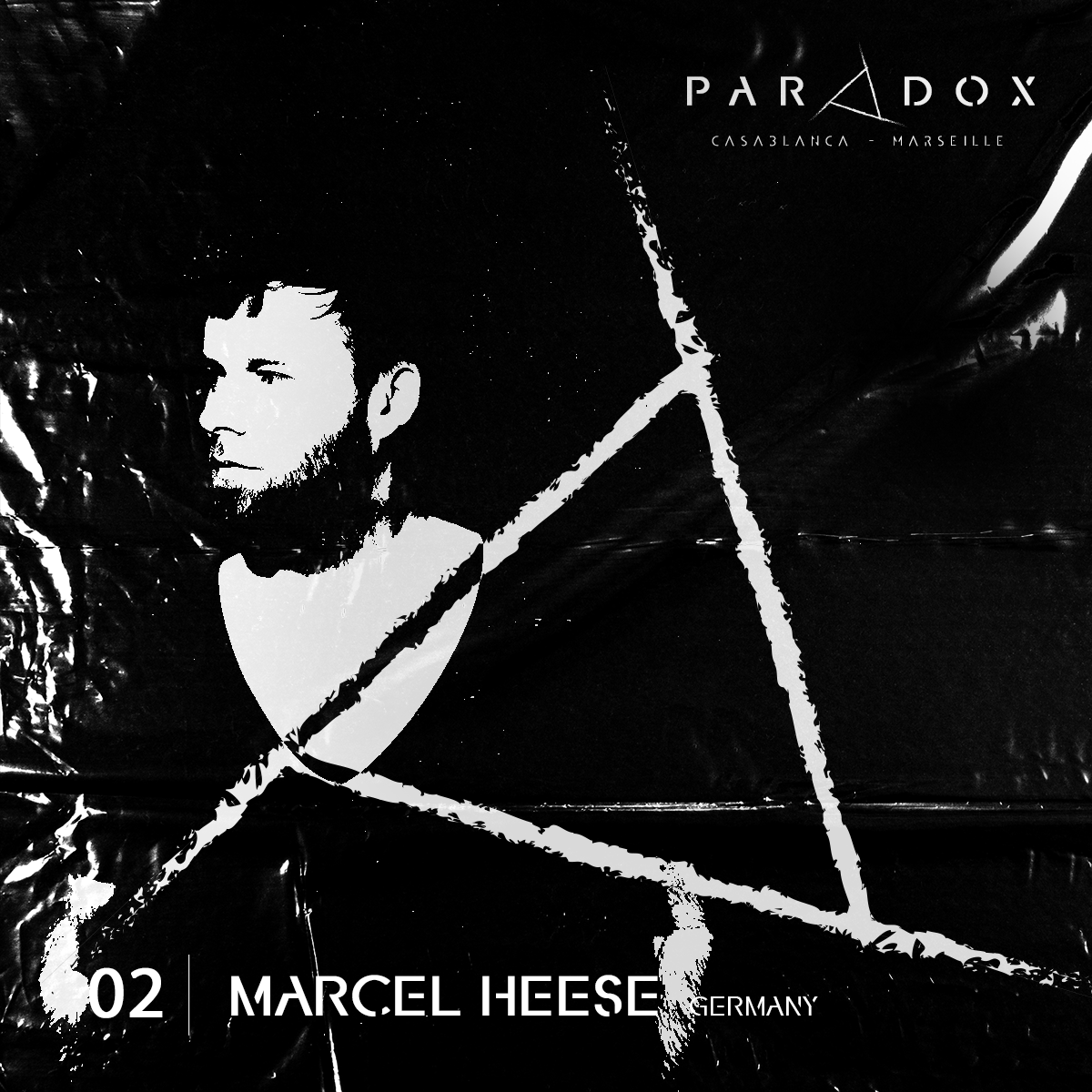 black and white paradox techno podcast cover number 02 with MARCEL HEESE