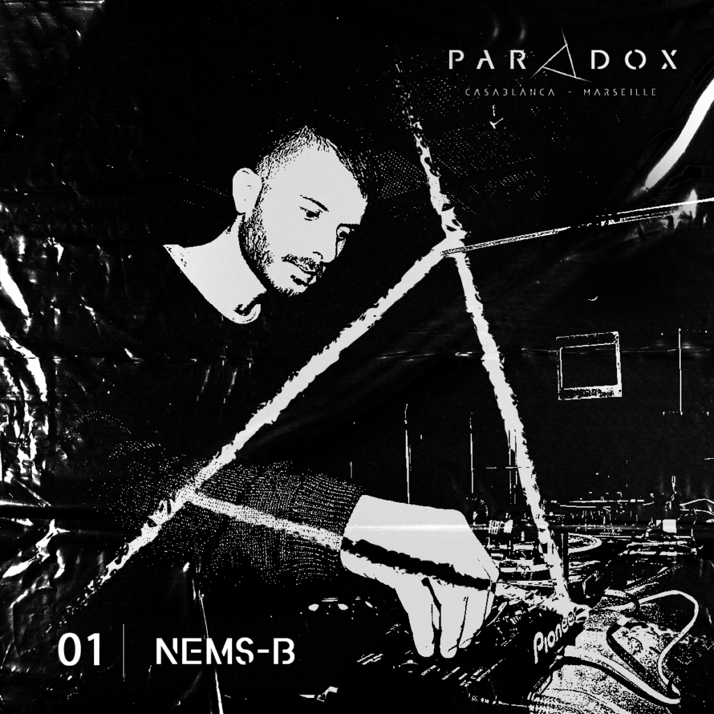 black and white paradox techno podcast cover number 01 with NEMS-B