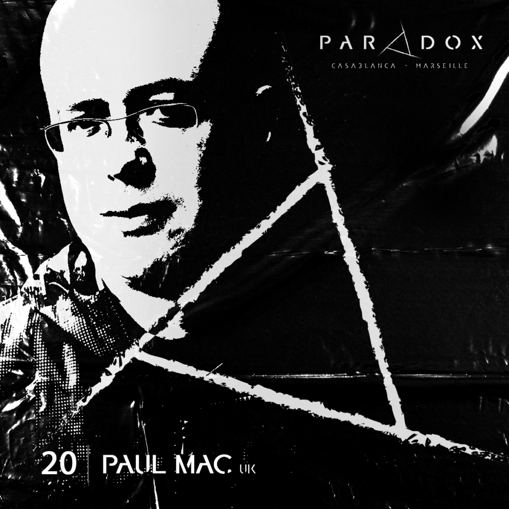 black and white paradox techno podcast cover number 20 with PAUL MAC