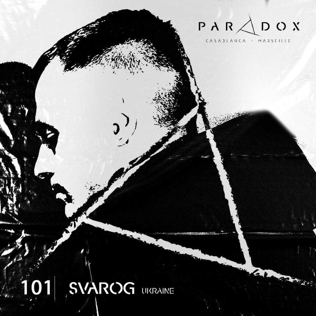 black and white cover of the Paradox techno podcast number 101 with SVAROG