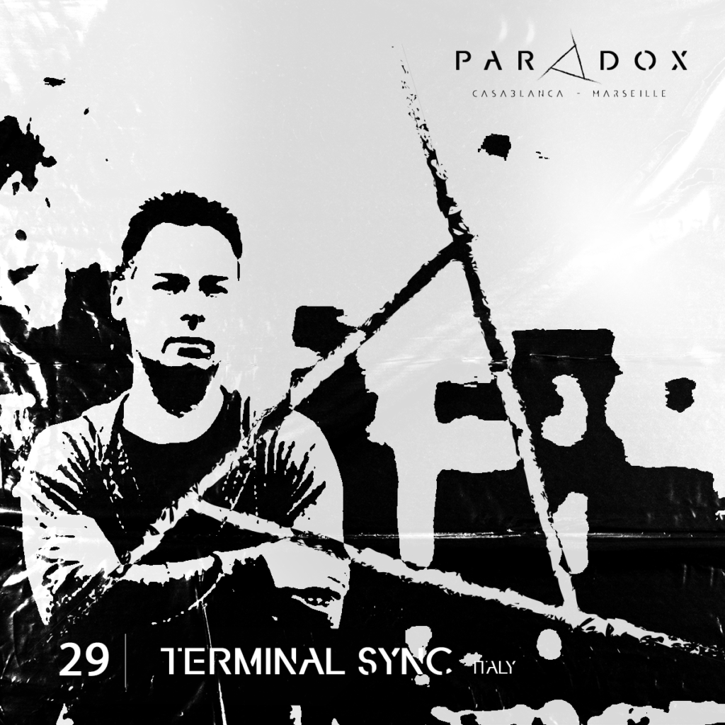 black and white paradox techno podcast cover number 29 with TERMINAL SYNC