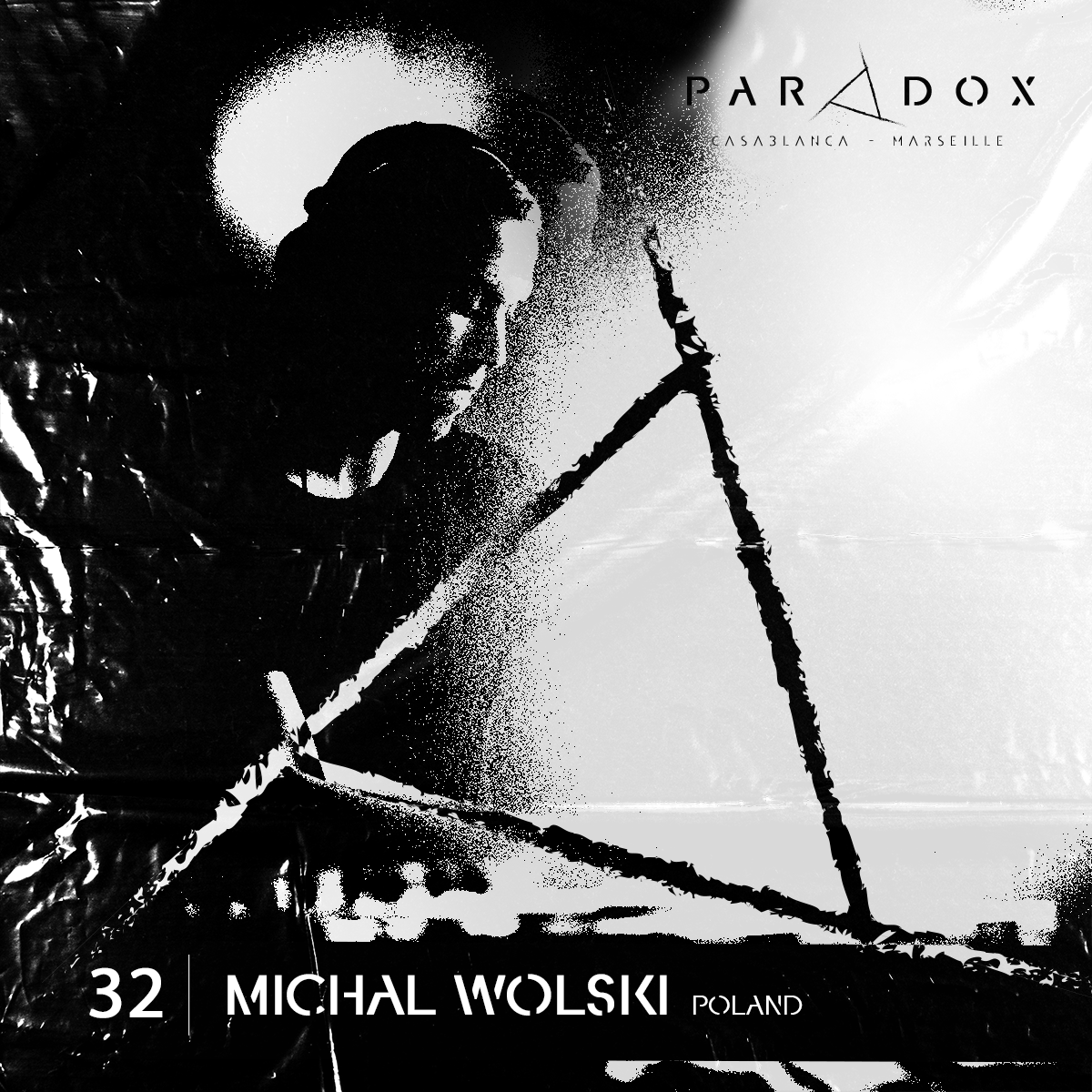 black and white paradox techno podcast cover number 32 with MICHAL WOLSKI
