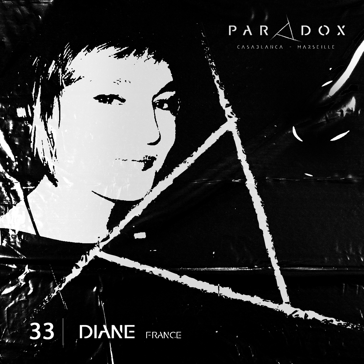 black and white paradox techno podcast cover number 32 with DIANE