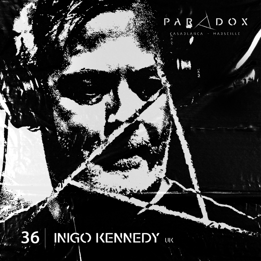 black and white paradox techno podcast cover number 36 with INIGO KENNEDY