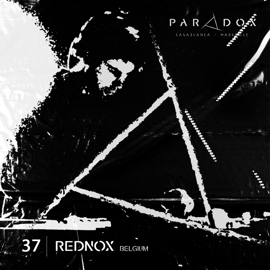 black and white paradox techno podcast cover number 37 with REDNOX
