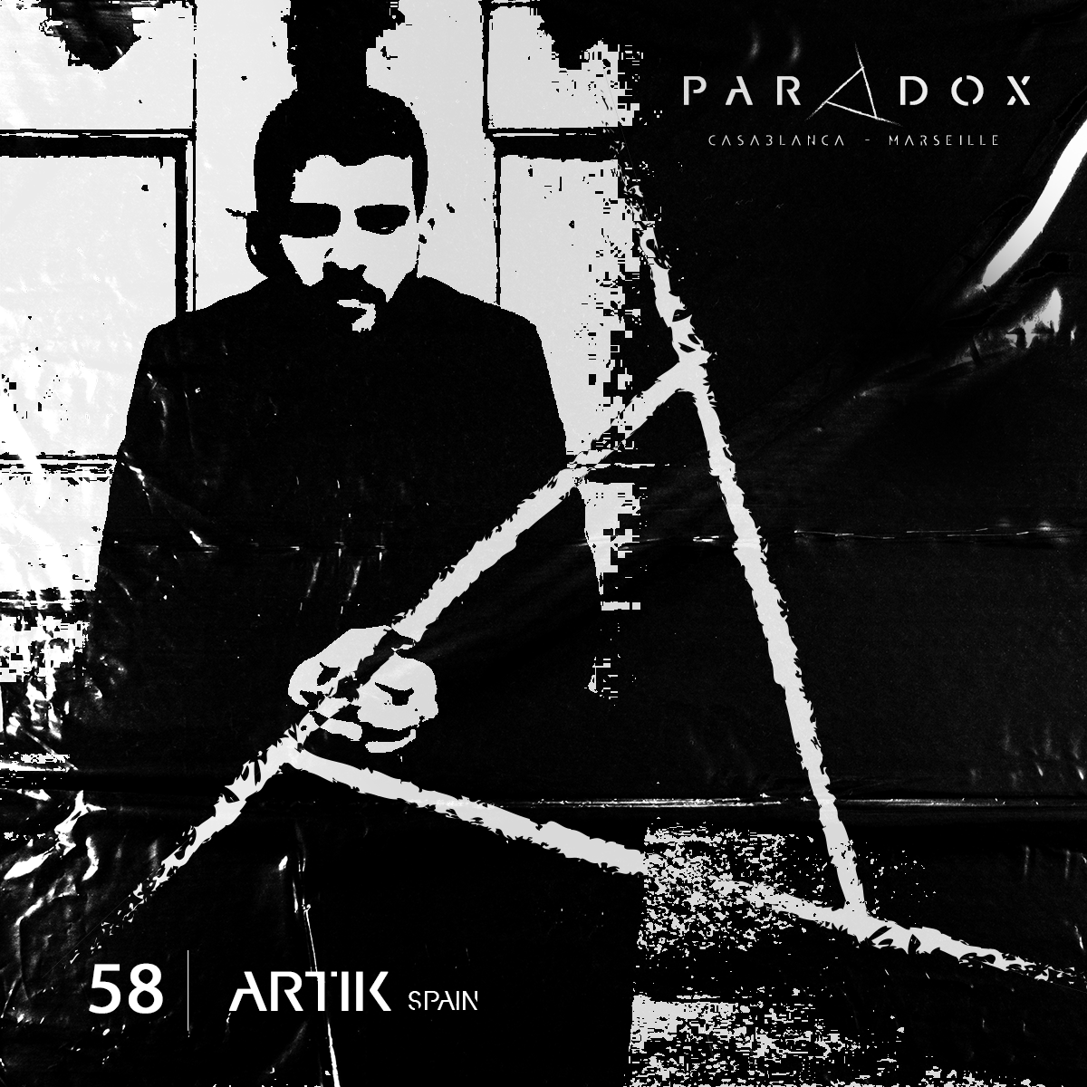 black and white paradox techno podcast cover number 58 with ARTIK