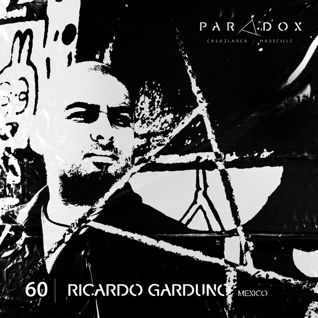 black and white paradox techno podcast cover number 60 with RICARDO GARDUNO