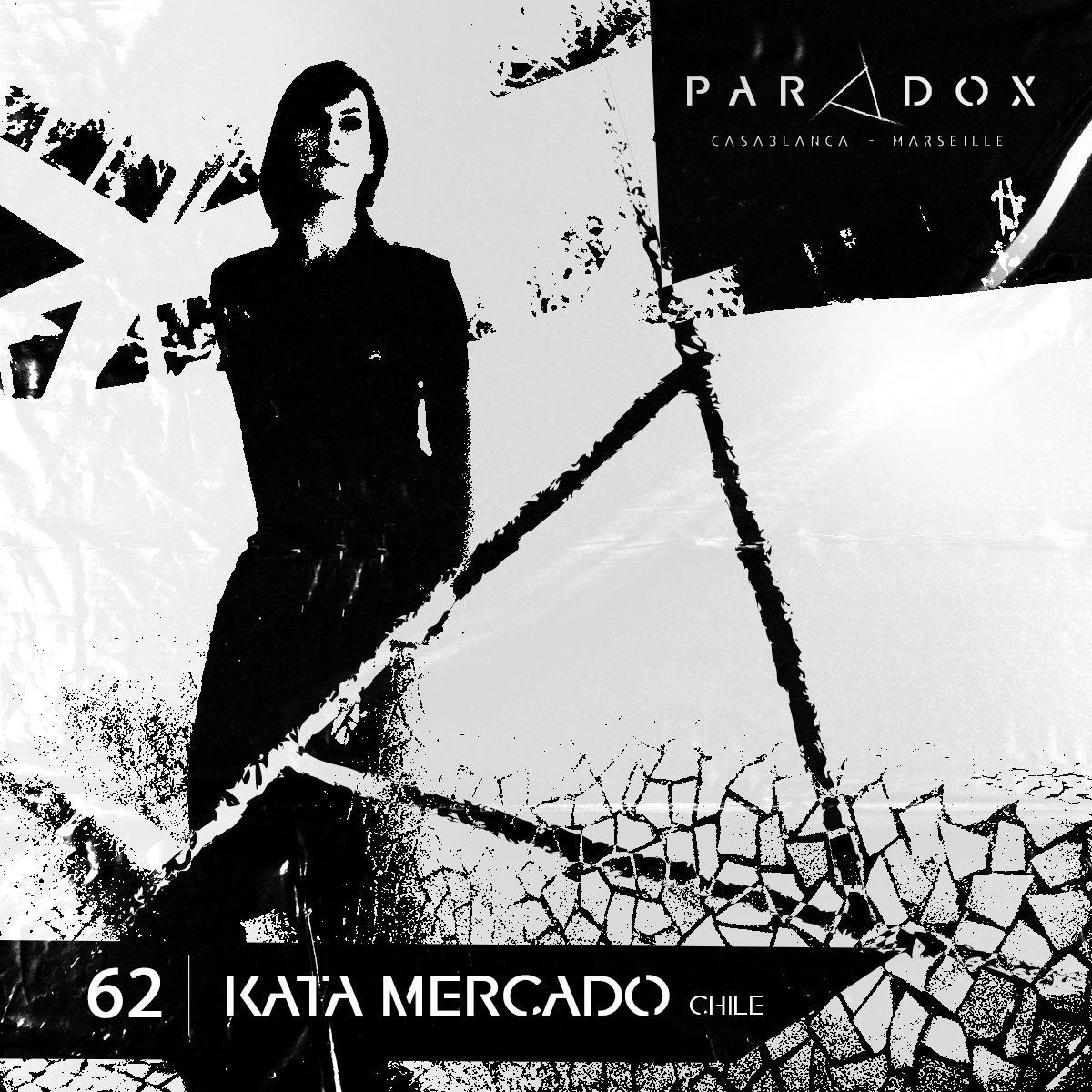 black and white paradox techno podcast cover number 62 with KATA MERCADO