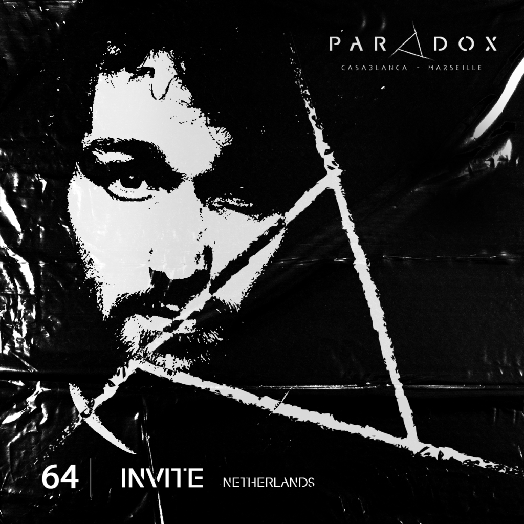 black and white paradox techno podcast cover number 64 with INVITE