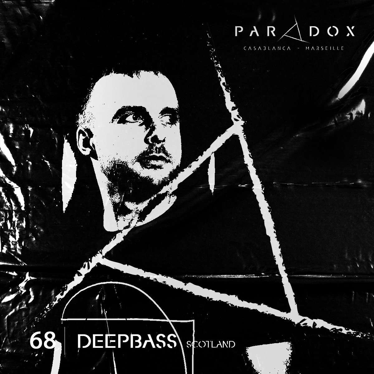 black and white paradox techno podcast cover number 68 with DEEPBASS