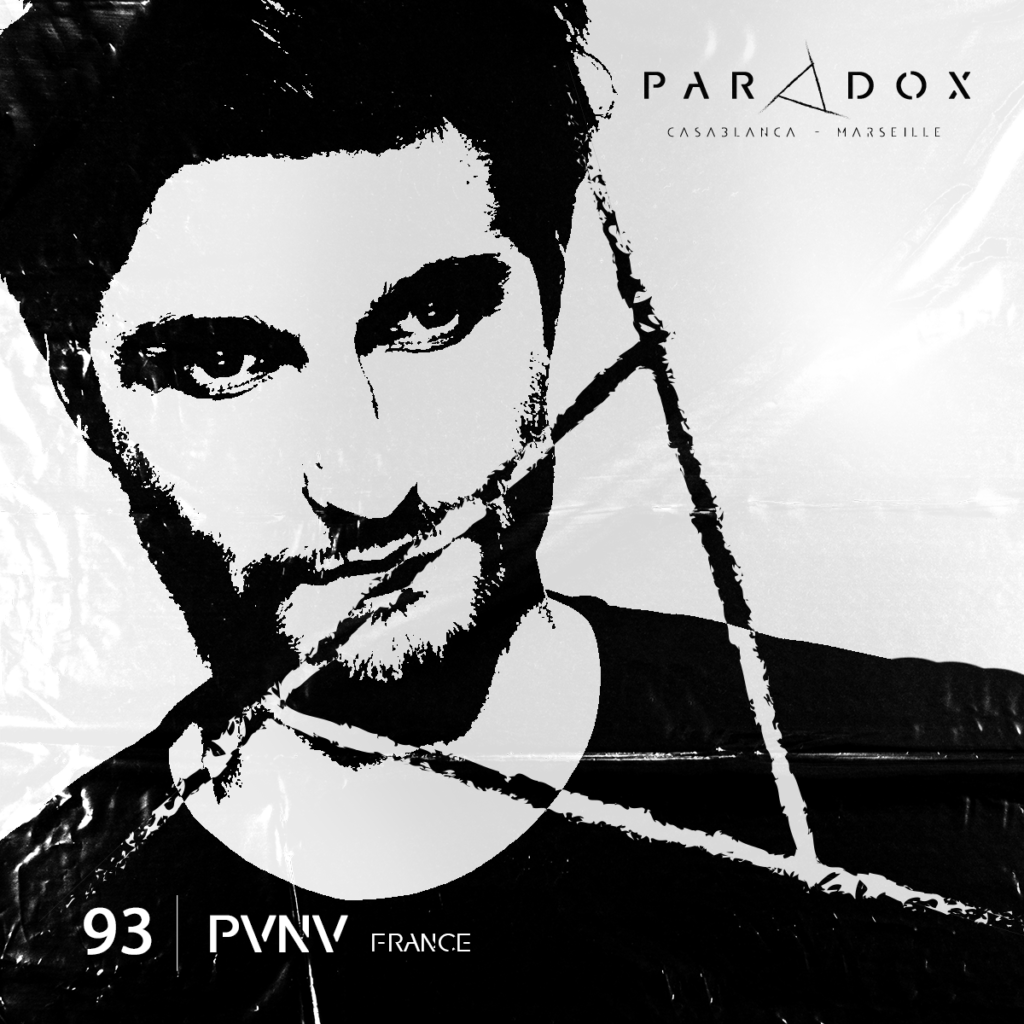 black and white paradox techno podcast cover number 93 with PVNV