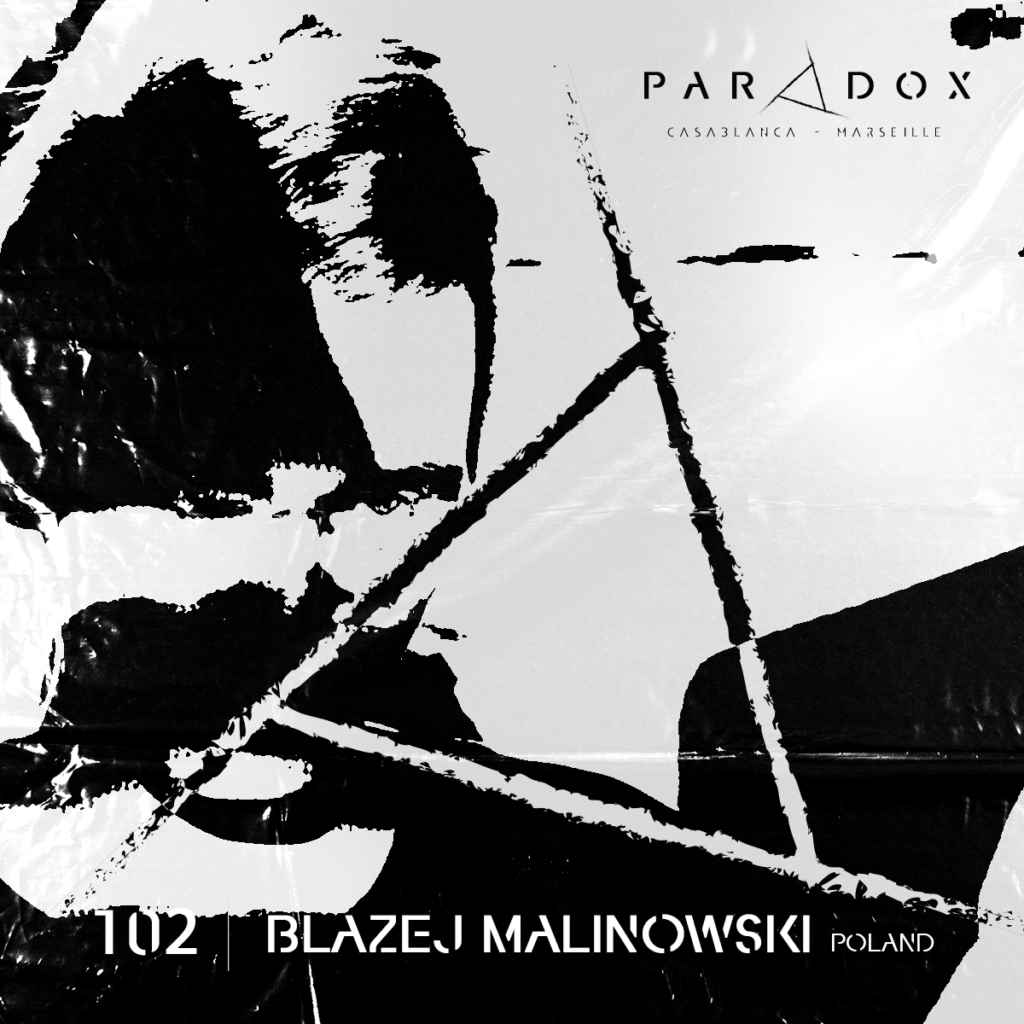 black and white paradox techno podcast cover number 102 with BLAZEJ MALINOWSKI