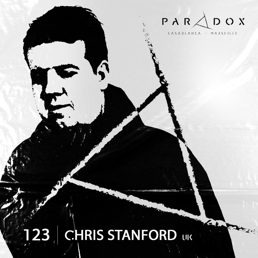 black and white paradox techno podcast cover number 123 with CHRIS STANFORD
