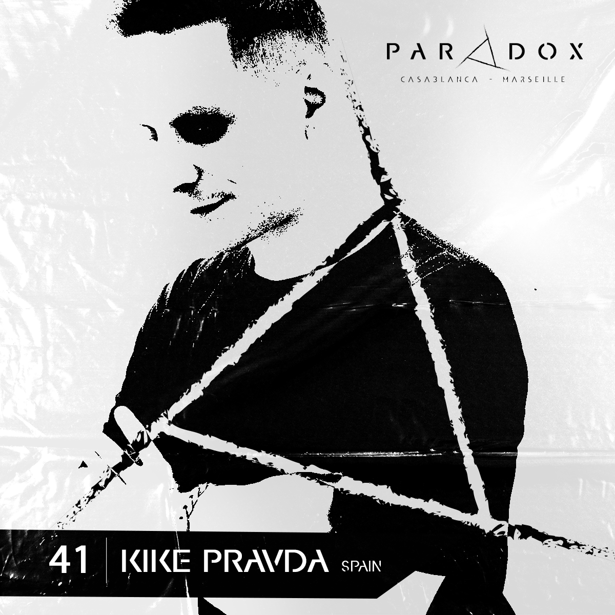 black and white paradox techno podcast cover number 41 with KIKE PRAVDA