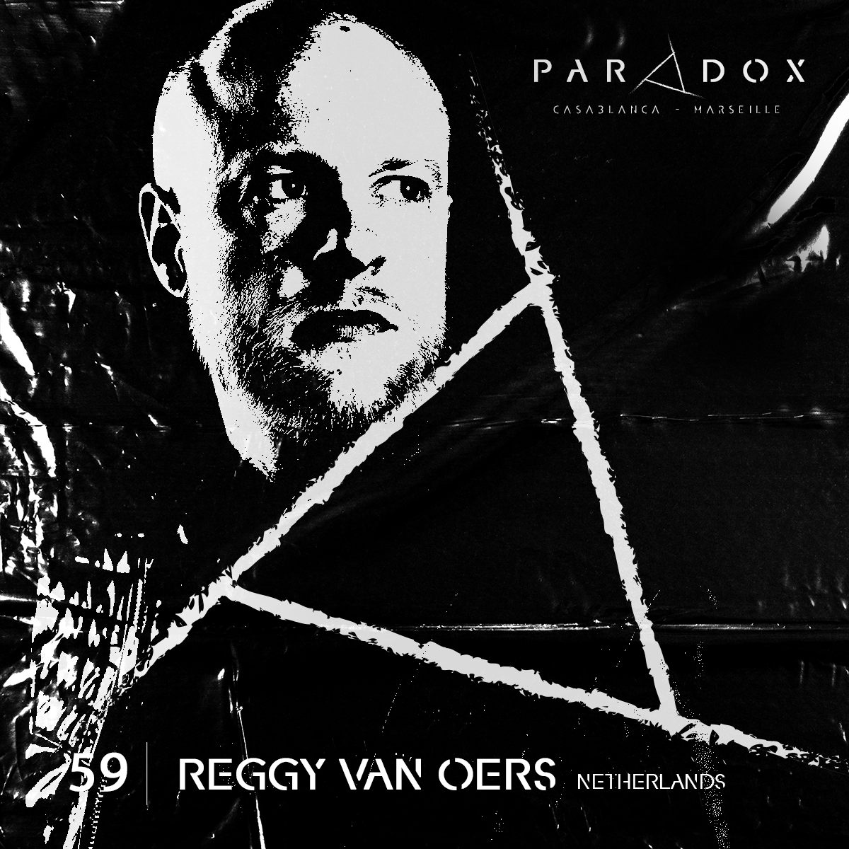 black and white paradox techno podcast cover number 59 with REGGY VAN OERS