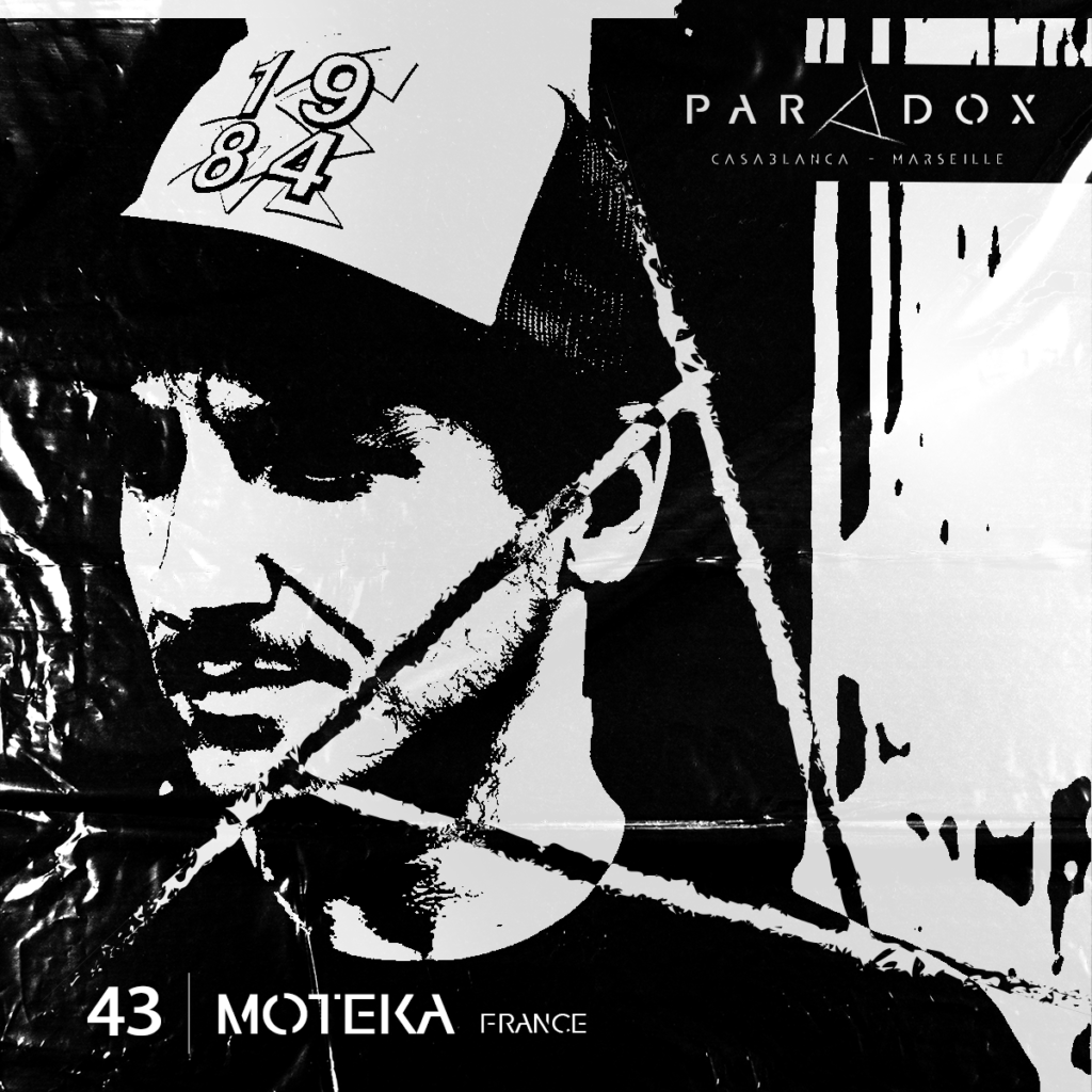 black and white cover of the Paradox techno podcast number 43 with MOTEKA
