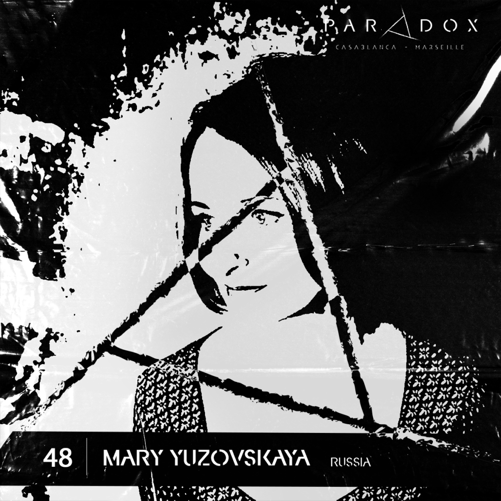 black and white cover of the Paradox techno podcast number 48 with Mary Yuzovskaya