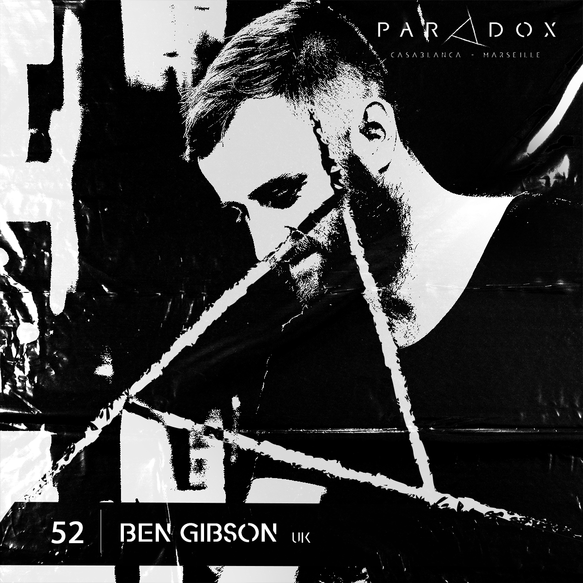Cover of Paradox techno podcast number 52 with Ben Gibson