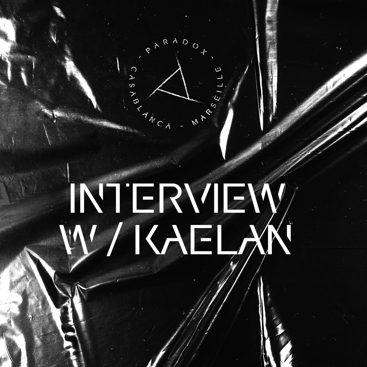 black and white cover of paradox techno interview with KAELAN