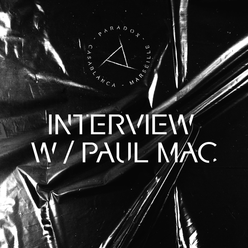 black and white cover of paradox techno interview with Paul Mac