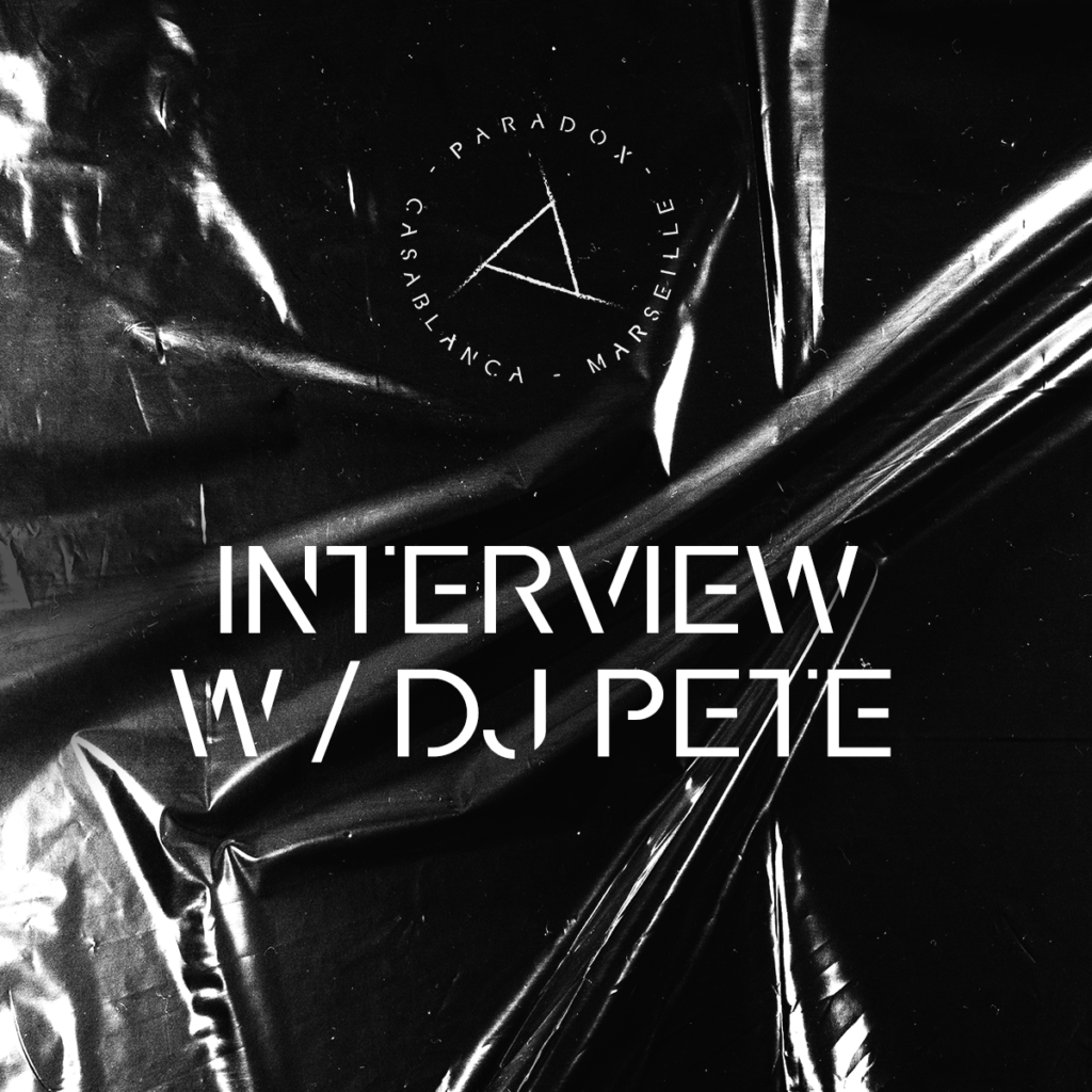 black and white cover of paradox techno interview with DJ PETE
