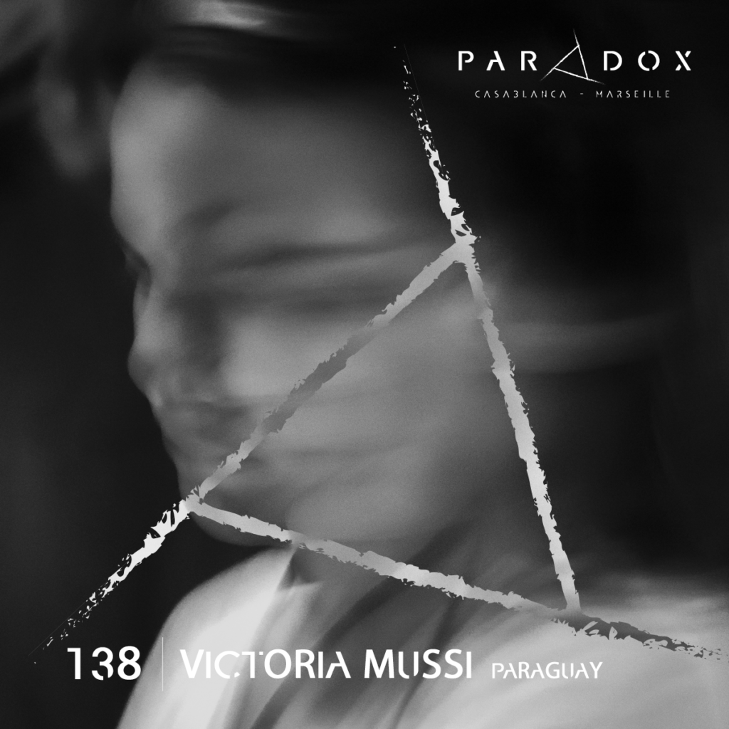 Black and white cover of Paradox techno podcast number 138 with Victoria Mussi