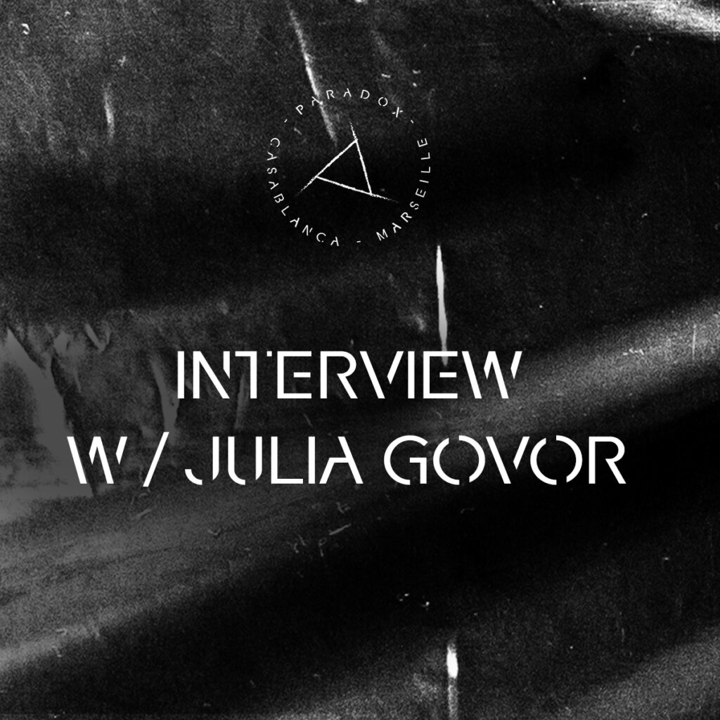 Black and white visual of paradox techno interview with the artist Julia GOVOR