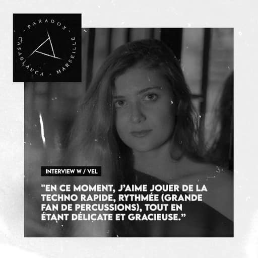 Black and white cover of Paradox techno interview with the artist VEL