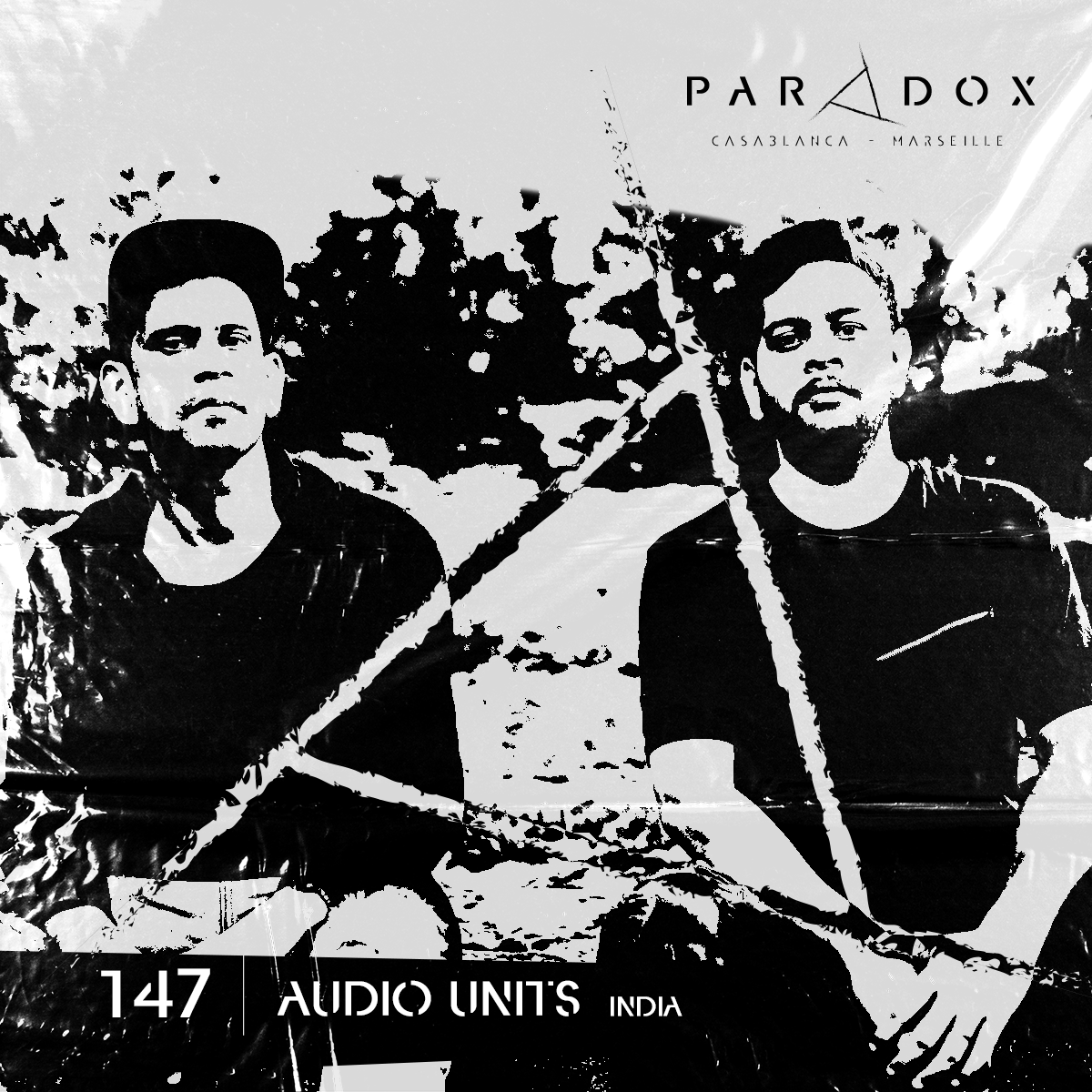 Black and white cover of Techno Paradox Podcast number 147 with Audio Units