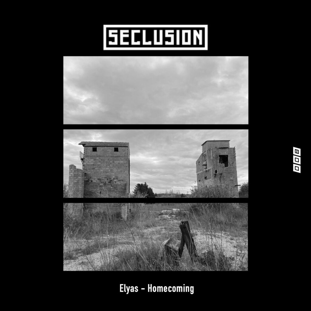 black and white cover of Homecoming EP by the artist ELYAS on his label SECLUSION