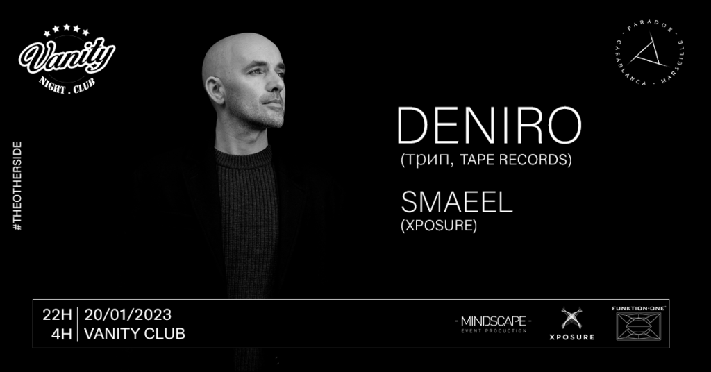 Paradox Homepage slider of Paradox techno event with DENIRO from Tape Records and SMAEEL from XPOSURE at Vanity Club on 20/01/23, Casablanca