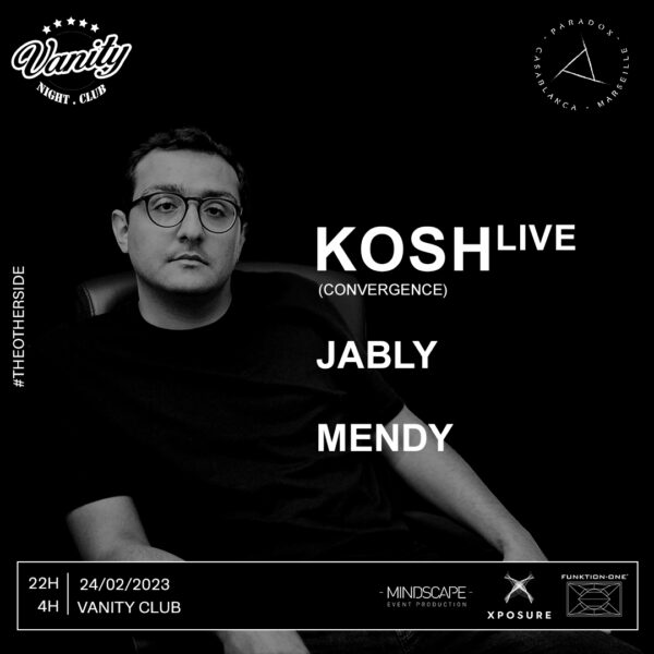 Techno night with Live genious Kosh, Jably and Mendy.